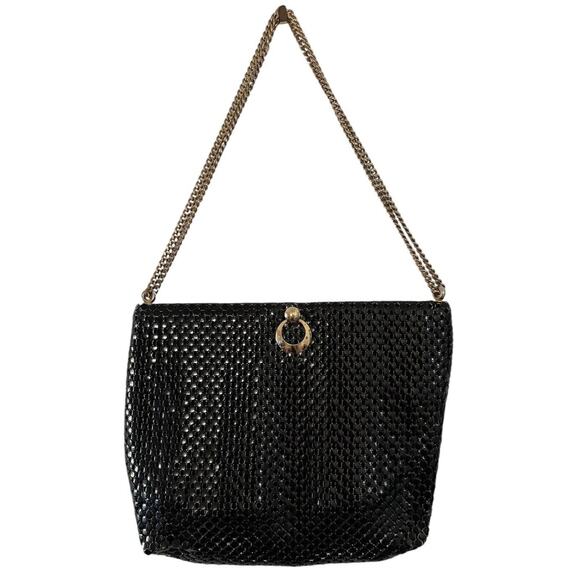 Vintage 1960s Whiting & Davis Black Metal Mesh Evening Crossbody Shoulder Bag - Picture 1 of 10